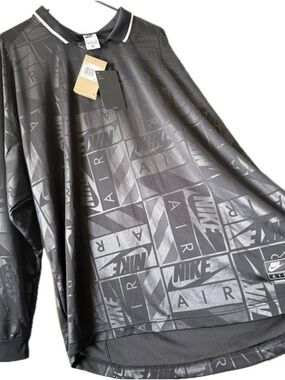 Nike Black and White Graphic Long Sleeve Polo